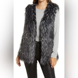 Via Spiga Black and Gray Faux Fur Vest